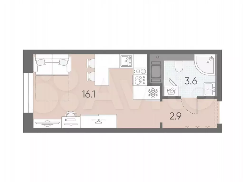 Квартира-студия, 22,6 м, 9/12 эт. - Фото 0