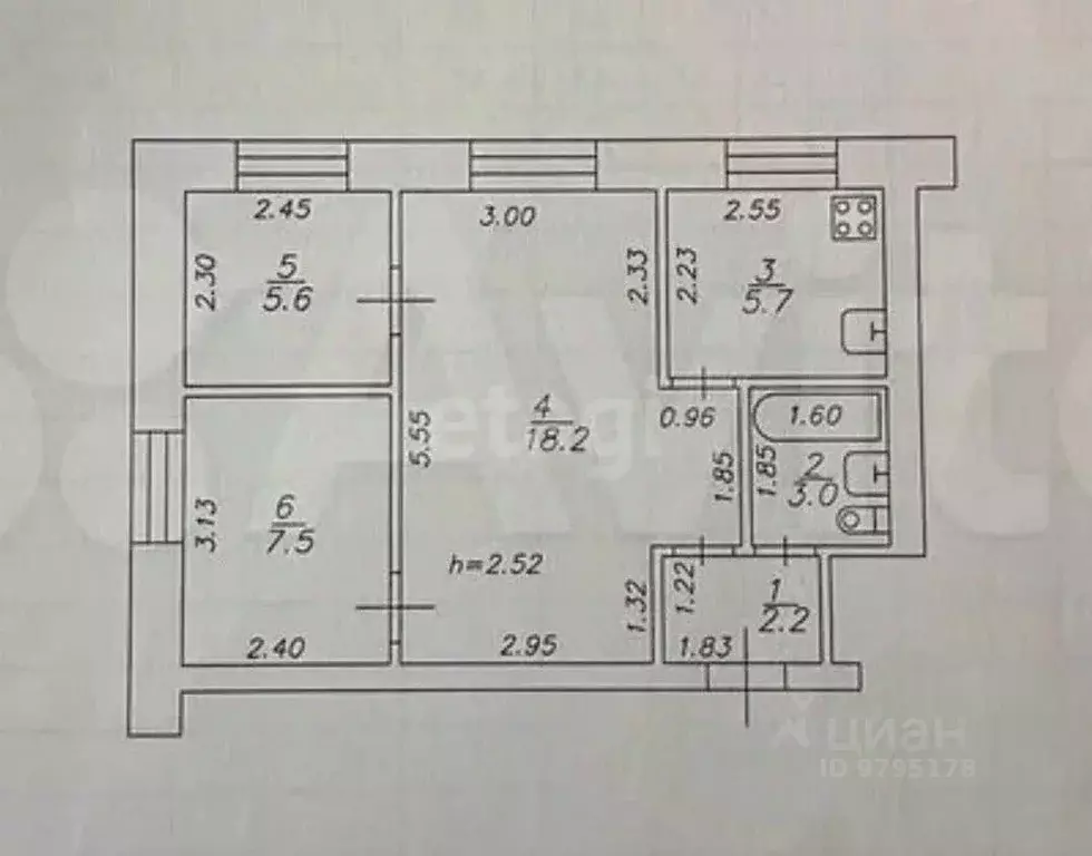 3-к кв. Татарстан, Казань ул. Лейтенанта Красикова, 1 (42.2 м) - Фото 2