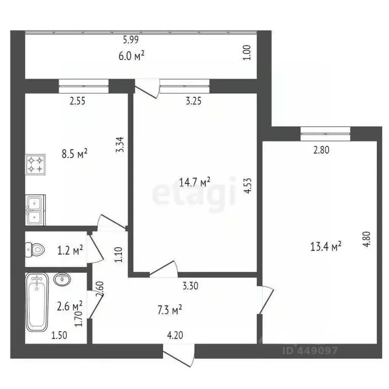 2-к кв. Смоленская область, Смоленск ул. Толмачева, 11 (47.0 м) - Фото 2