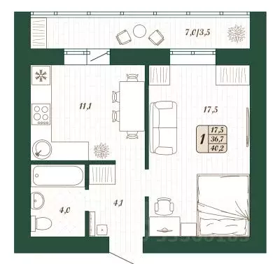 1-к кв. Самарская область, Волжский район, Смышляевка городское ... - Фото 1