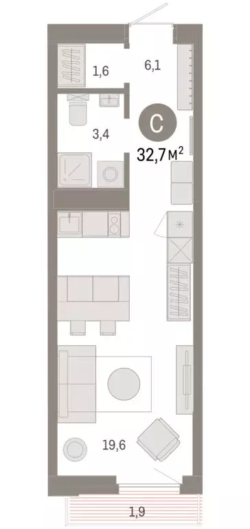 Квартира-студия: Тюмень, жилой комплекс Зарека (32.72 м) - Фото 1