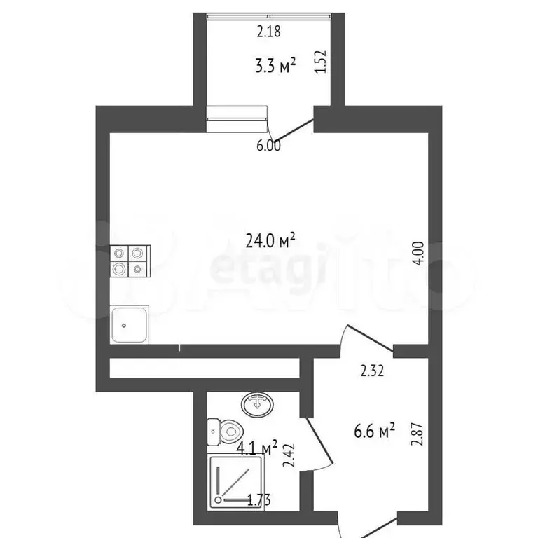 Квартира-студия, 34,8 м, 15/20 эт. - Фото 0