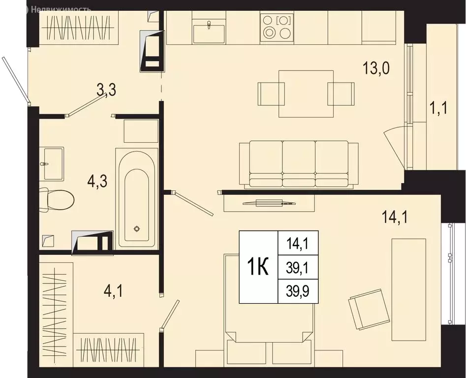 Квартира-студия: Московская область, городской округ Подольск, деревня ... - Фото 1