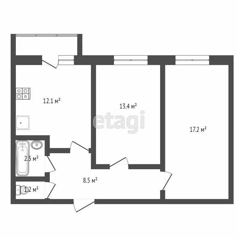 2-комнатная квартира: Тверская область, Калининский муниципальный ... - Фото 1