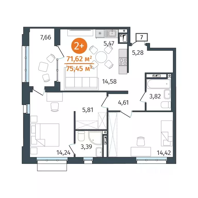 2-к кв. Тюменская область, Тюмень ул. Тимофея Кармацкого, 17 (71.62 м) - Фото 0