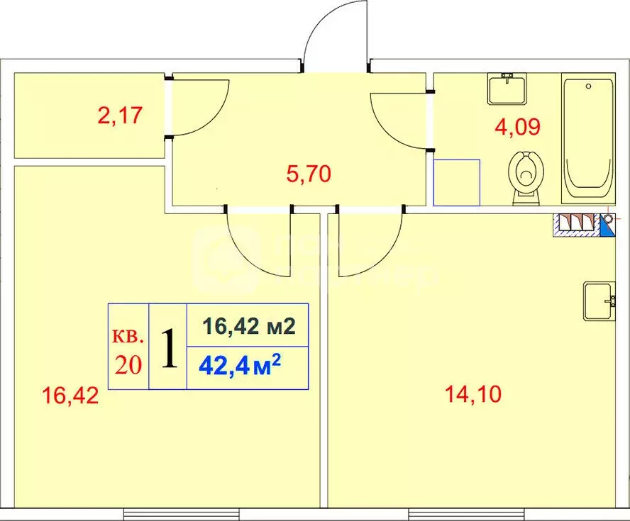 1-комнатная квартира: Гатчина, Банный переулок, 3 (42.4 м) - Фото 0