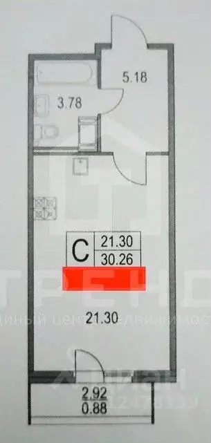 Студия Санкт-Петербург Богатырский просп., 2А (30.3 м) - Фото 1
