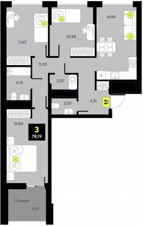 3-к кв. Тюменская область, Тюмень ул. Андрея Приказнова, 1 (78.19 м) - Фото 0