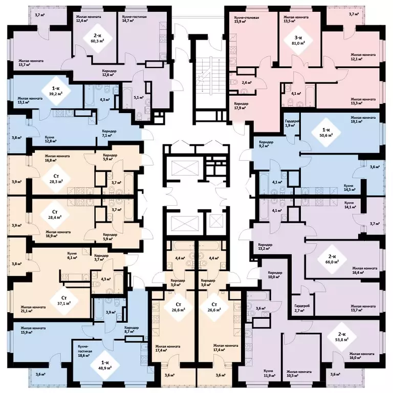 2-к квартира, 60.3 м - Фото 1