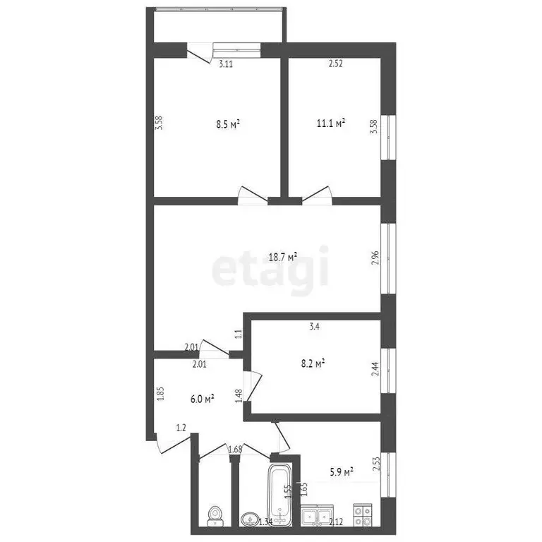 4-комнатная квартира: Тобольск, Рощинский переулок, 60 (61.7 м) - Фото 1