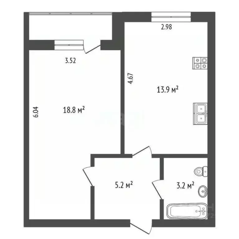 2-к кв. Архангельская область, Архангельск ул. Выучейского, 47к1 (41.4 ... - Фото 2
