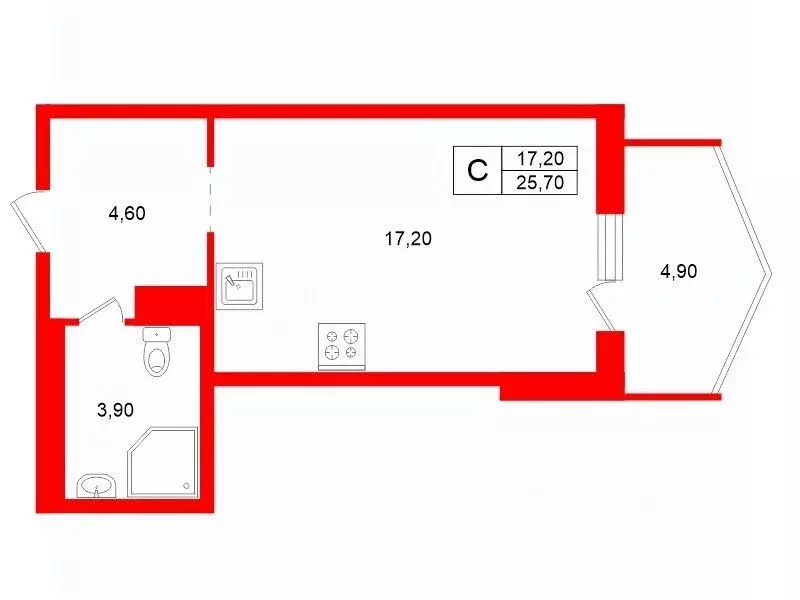 Студия Санкт-Петербург ул. Ленсовета, 43к3 (25.7 м) - Фото 2