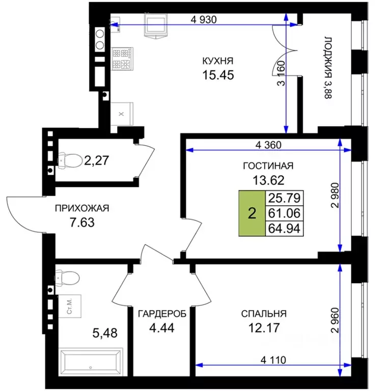 2-к кв. Калининградская область, Гурьевск Включи жилой комплекс (65.9 ... - Фото 1