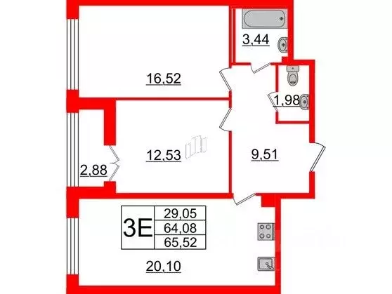 2-к кв. Санкт-Петербург наб. Миклухо-Маклая, 1к1 (65.52 м) - Фото 0