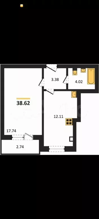 1-к. квартира, 40 м, 2/9 эт. - Фото 1