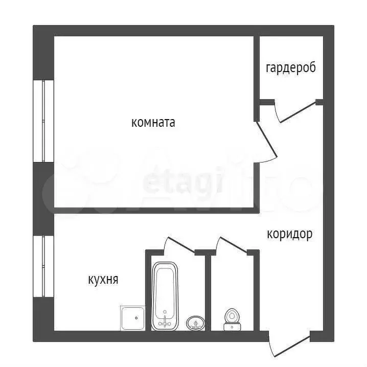 1-к. квартира, 30,5 м, 2/5 эт. - Фото 0