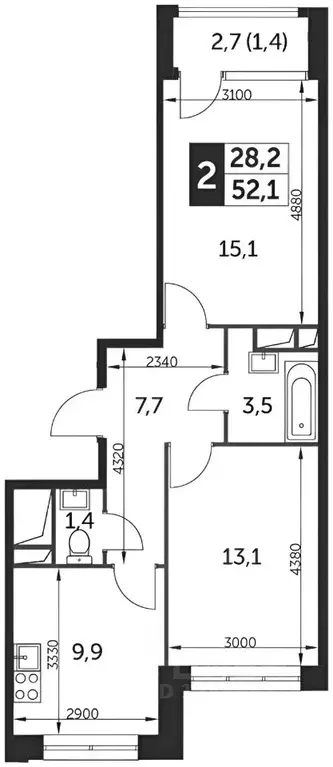 2-к кв. Московская область, Мытищи городской округ, пос. Нагорное ... - Фото 2