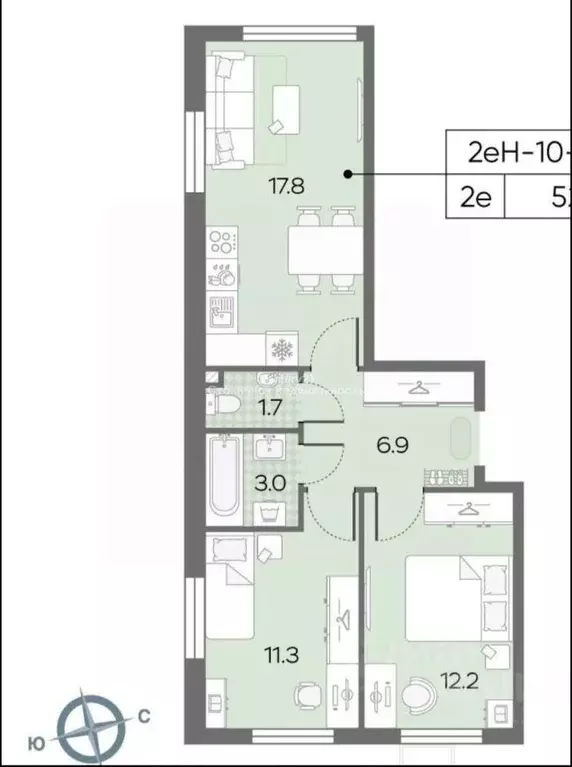 Квартира, 3 комнаты, 53 м - Фото 1