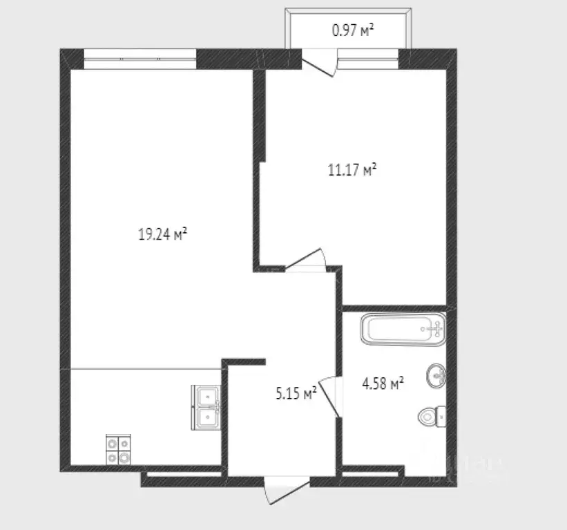 1-к кв. Тюменская область, Тюмень Харьковская ул., 72Б (40.14 м) - Фото 1