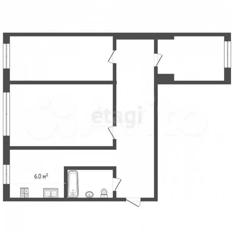 3-к. квартира, 56 м, 2/5 эт. - Фото 0
