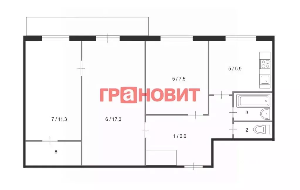 3-к кв. Новосибирская область, Новосибирск ул. Семьи Шамшиных, 37А ... - Фото 1