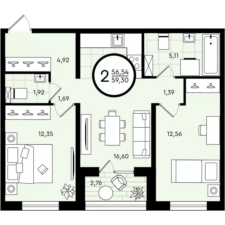 2-комнатная квартира: Тюмень, улица Александра Звягина, 5 (59.3 м) - Фото 0