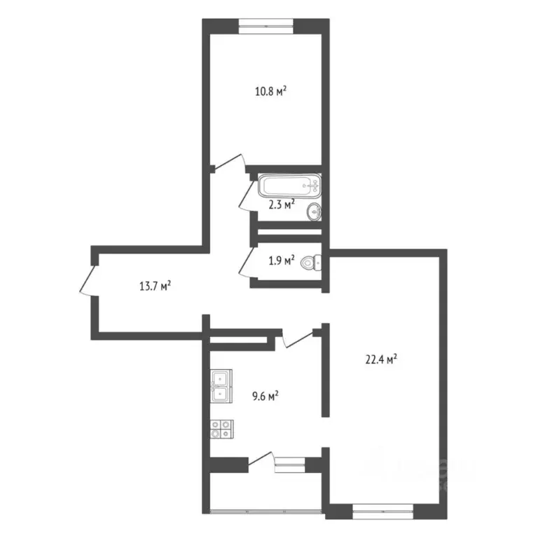 2-к кв. Тюменская область, Тюмень ул. Николая Зелинского, 19 (61.4 м) - Фото 2