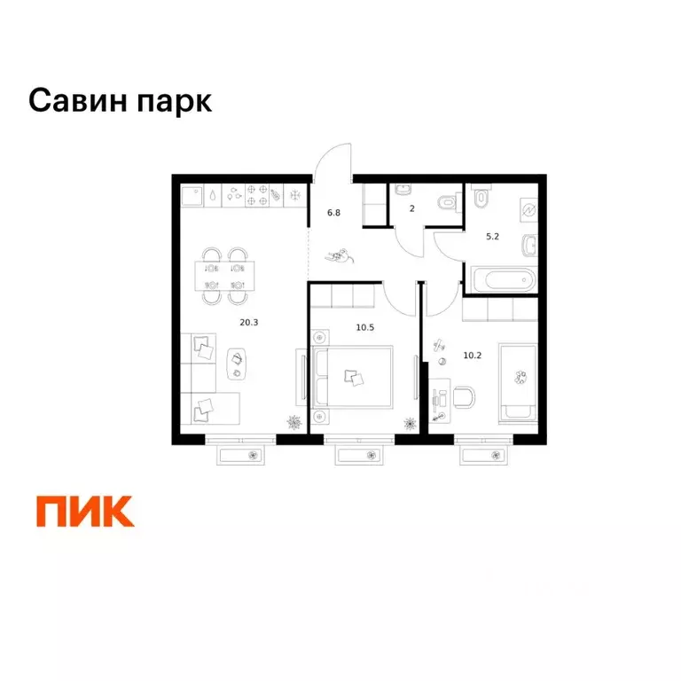 2-к кв. Нижегородская область, Нижний Новгород д. Утечино, Савин Парк ... - Фото 1