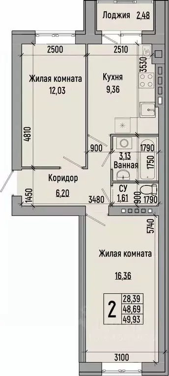 2-к кв. волгоградская область, волгоград долина-2 жилрайон, (49.93 м) - Фото 0