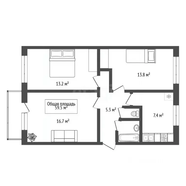 3-к кв. Новосибирская область, Новосибирск Тенистая ул., 19 (59.5 м) - Фото 1