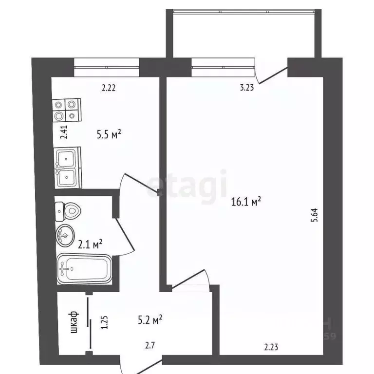 1-к кв. Саха (Якутия), Якутск Октябрьская ул., 19/1 (28.9 м) - Фото 1