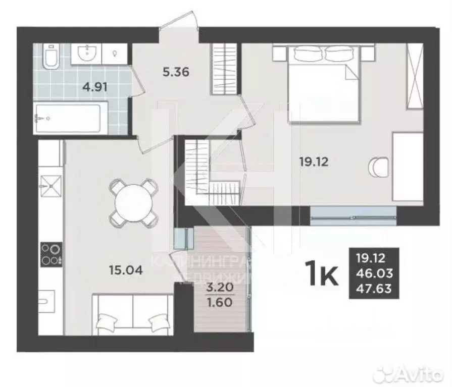 1-к кв. Калининградская область, Калининград Арсенальная ул., 31к2 ... - Фото 2