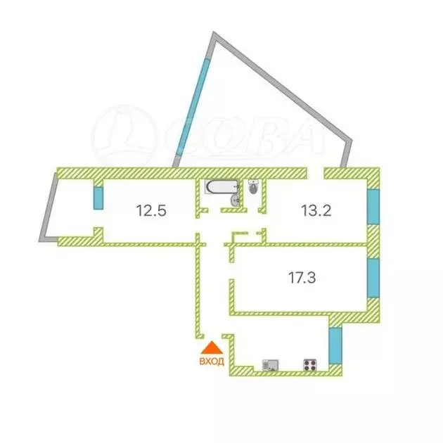 3-комнатная квартира: Тюмень, улица Монтажников, 17 (64.2 м) - Фото 2