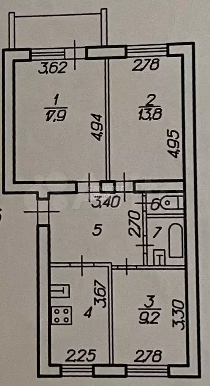 3-к. квартира, 61,4 м, 3/5 эт. - Фото 0