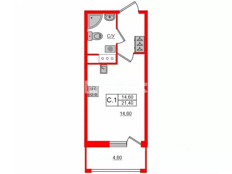 Студия Санкт-Петербург Дальневосточный просп., 19к1 (21.4 м) - Фото 2