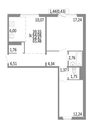 3-комнатная квартира: Челябинск, улица Блюхера, 123Ж (65.48 м) - Фото 0