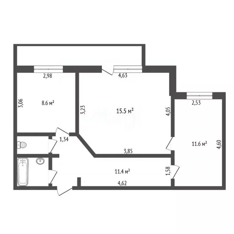 2-к кв. Амурская область, Благовещенск Комсомольская ул., 50 (50.6 м) - Фото 0