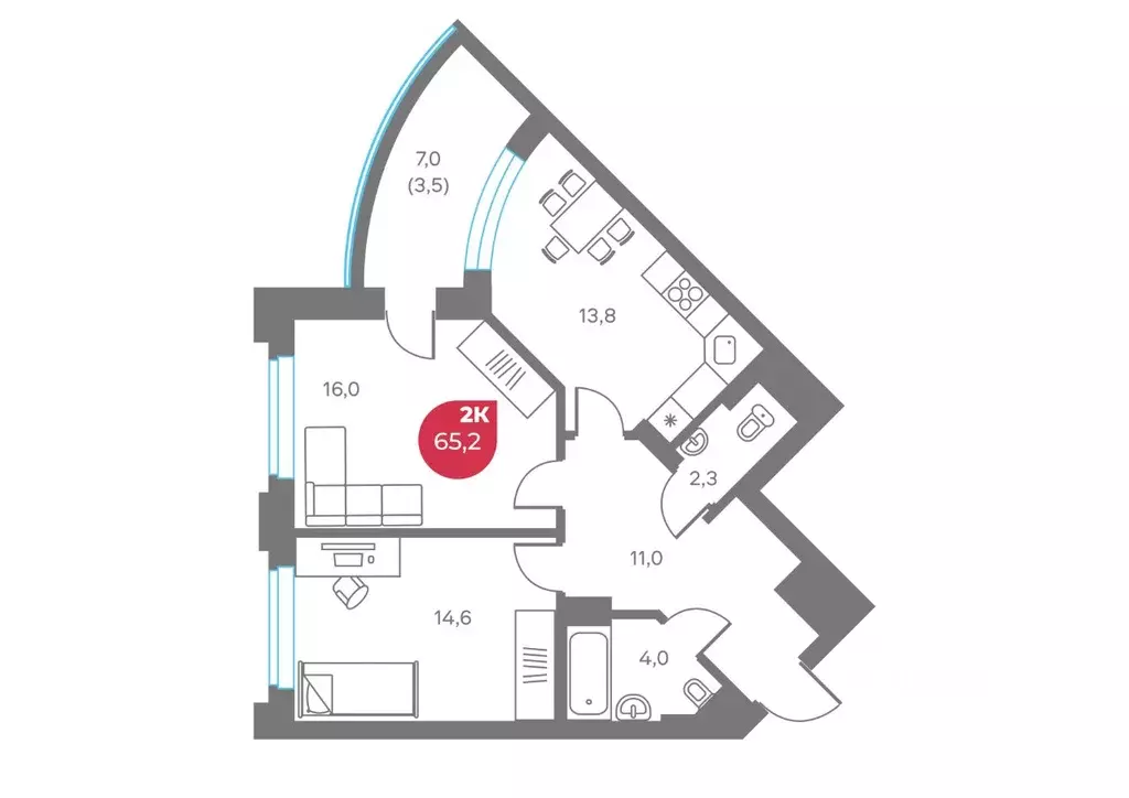 2-к кв. Пермский край, Пермь Советская ул., 16 (65.2 м) - Фото 1