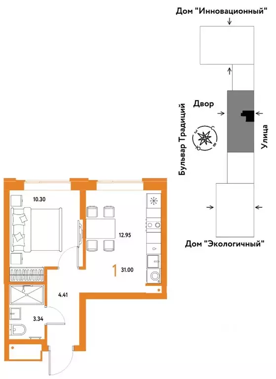 1-к кв. Тюменская область, Тюмень ул. Андрея Кореневского, 3к2 (31.0 ... - Фото 0