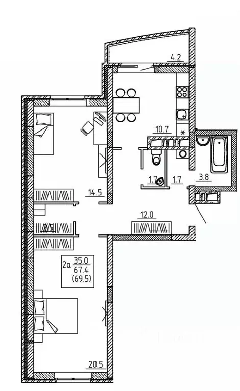 2-к кв. Брянская область, Брянск Степная ул., 2В (69.5 м) - Фото 1