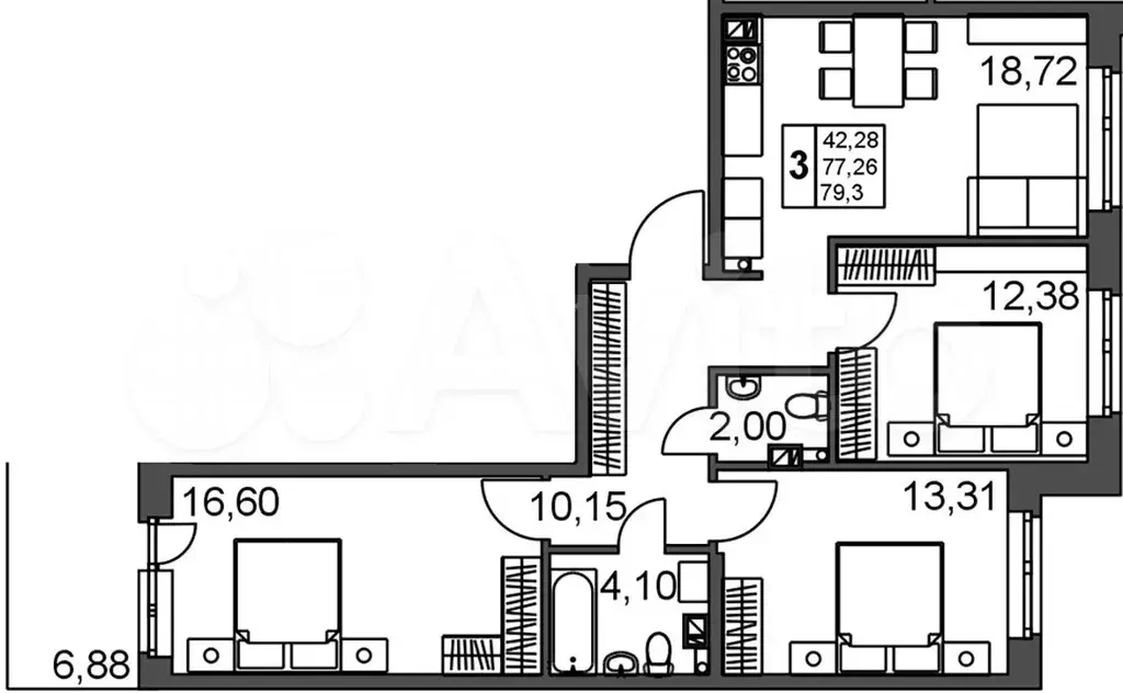 3-к. квартира, 80,8 м, 1/5 эт. - Фото 0