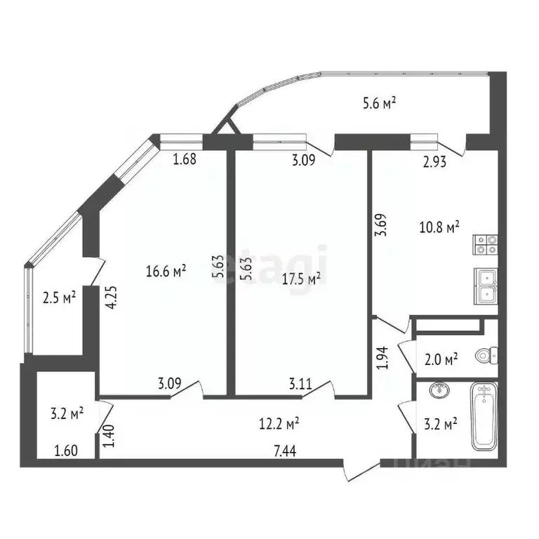 2-к кв. Санкт-Петербург ул. Ворошилова, 33к1 (65.5 м) - Фото 1