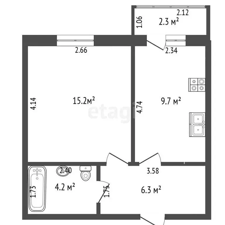 1-комнатная квартира: Калининград, улица Подполковника Емельянова, 223 ... - Фото 1