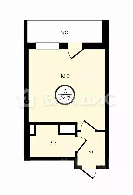 Студия Санкт-Петербург Фарфоровская ул., 7к2 (24.7 м) - Фото 2