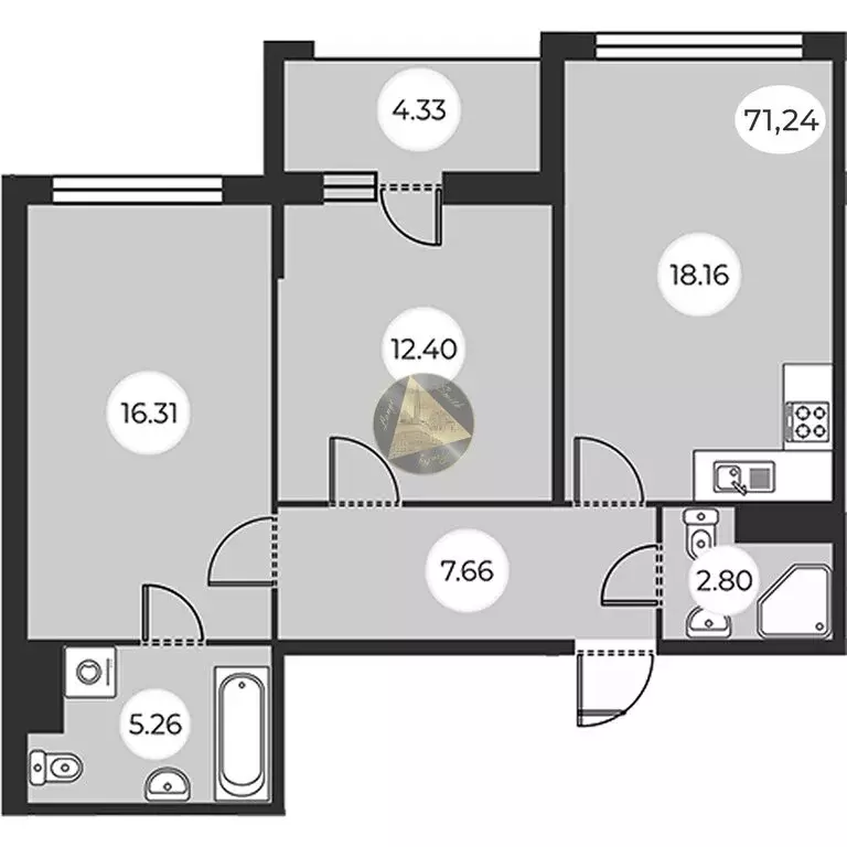 2-комнатная квартира: Санкт-Петербург, Суздальское шоссе, 8 (71.24 м) - Фото 1