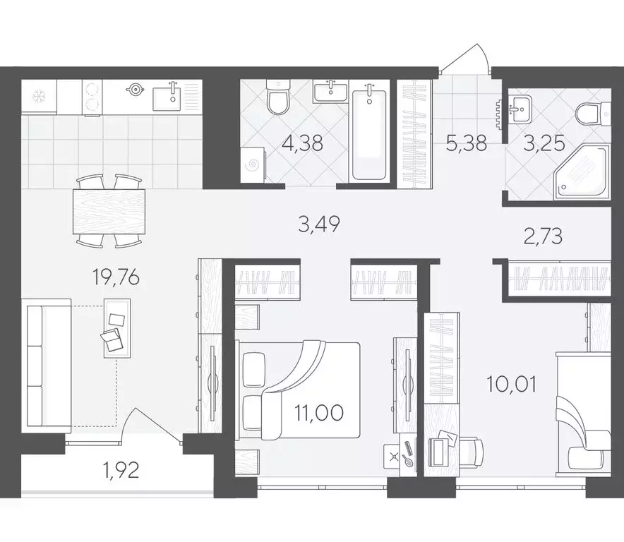 2-комнатная квартира: Тюмень, улица Геннадия Райкова, 21 (61.92 м) - Фото 1