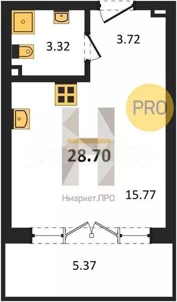 Квартира-студия, 28,7 м, 1/4 эт. - Фото 0
