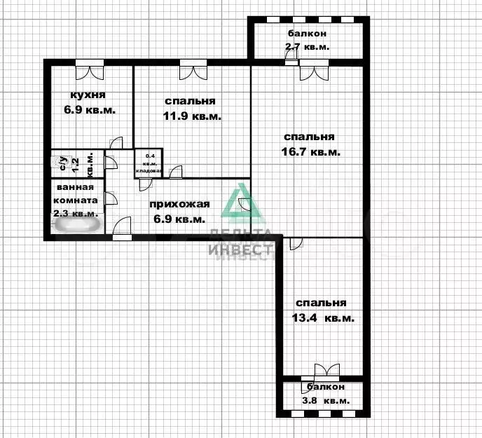 Доля в 3-к. квартире, 62,4 м, 4/9 эт. - Фото 0