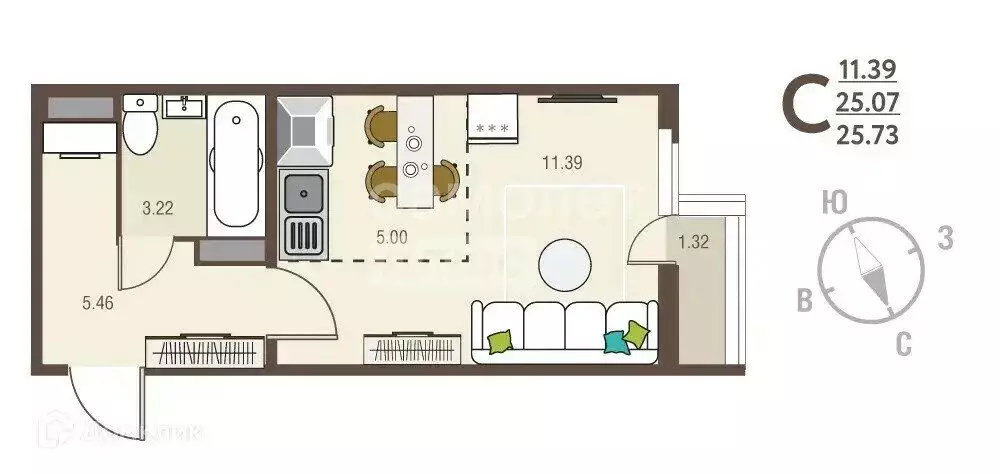 Квартира-студия: Курск, улица Энгельса, 115/5 (26 м) - Фото 2
