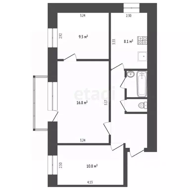 3-к кв. Омская область, Омск ул. Чайковского, 1 (55.4 м) - Фото 1